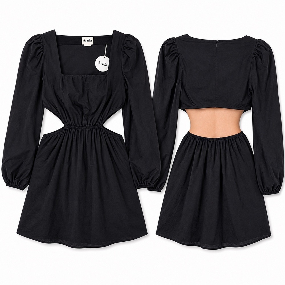 Arula Black Cutout Mini Dress NWT Size B 18/20 Plus Size Puff Sleeve - Picture 1 of 10